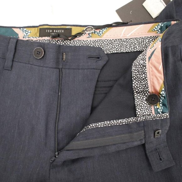 NWT Ted baker pants Mens 32 L31 navy blue linen trousers flat front pockets - Picture 12 of 15
